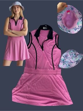Callaway Pink Sleeveless Tennis Dress with Black Trim And Lilly Pullitzer Hat